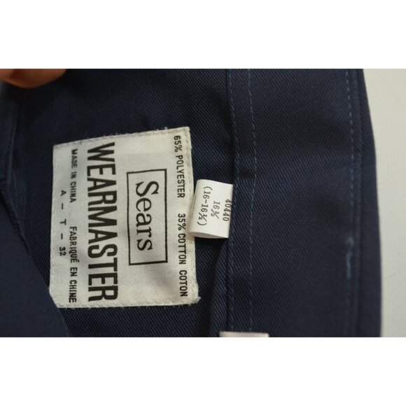 Sears Mens Wearmaster Work Shirt Medium 16-16.5 Long Sleeve Navy Blue NOS Vtg - Picture 3 of 6